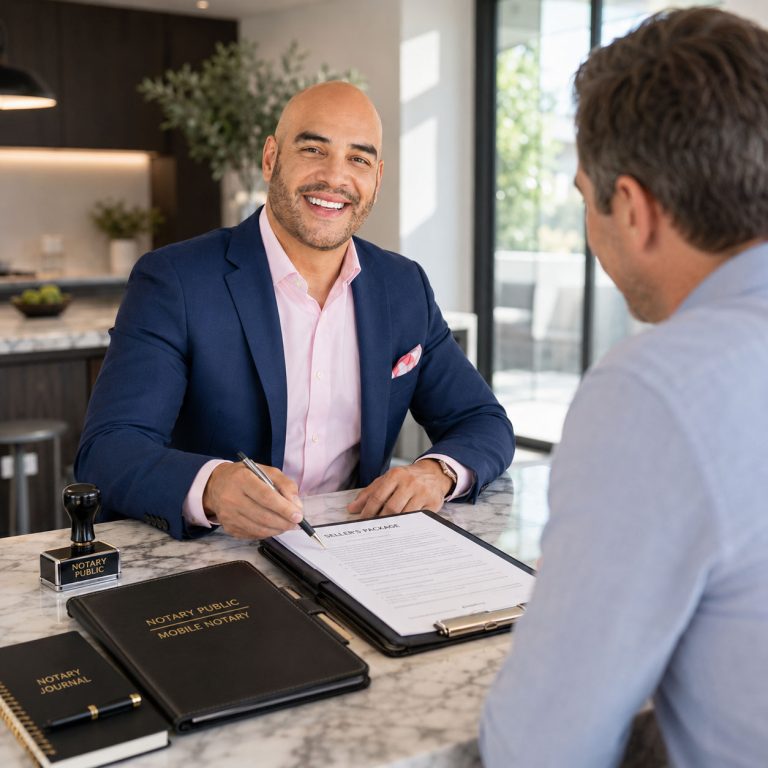 Carlos Zuniga arriving at a client appointment with a mobile signing kit